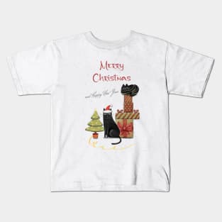 Merry Christmas - Black cats with Santa hat. Kids T-Shirt